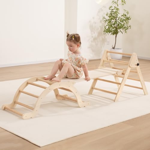 Giant bean Faltbares Klettergerüst Indoor mit Riesenbohne und Kletterbogenrampe, 3-in-1-Kletterspielzeug für Kinder aus Holz im Innenbereich,Spielplatz-Klettergerüst für Kinder im Alter Von 1-3...