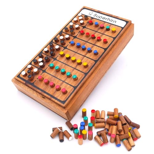 ROMBOL Superhirn - Color Finder - 5 Farben, mehr Spielspaß, 2 Personen, Holzspiel inkl. praktischem Verschlussband