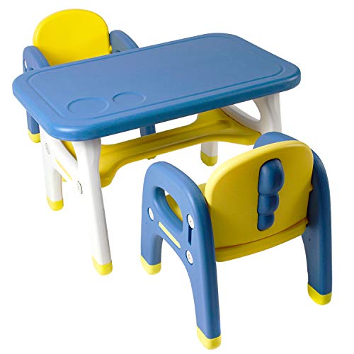 TinyGeeks Kindertisch mit 2 Stühlen Sicher für Kinder - NEU 2023 - Tisch für Kinderaktivitäten/Kinder Tisch Stuhl Set - Home-Schooling - Sitzgruppe Kinder - Blau und Gelb