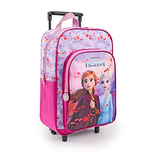 PERLETTI Frozen Kindergartenrucksack Mädchen 3 4 5 6 Jahre - Eiskönigin Kinderrucksack mit 2 Rollen und Fronttasche - Kleinkind Rollrucksack Trolley Backpack Kindergarten mit Anna ELSA - 36x25x12 cm